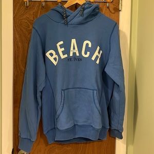 Men's Joules Harmon hooded hoodie sweatshirt blue Life’s a Beach in St. Ives